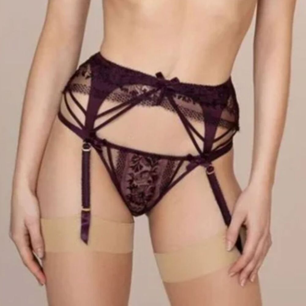RARE Agent Provocateur TANYA Purple Plum Suspender Garter Belt AP Size 4
